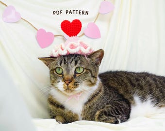 Valentine Cat Hat Crochet Pattern, Valentine Pet Hat Design, Holiday Cat Outfit, Love Theme Pet Costume, Digital PDF Pattern