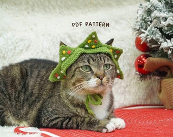 Christmas Tree Cat Hat Crochet Pattern, Christmas Cat Hat, Cute Pet Christmas Costume PDF, Holiday Cat Outfit, Winter Pet Hat Tutorial