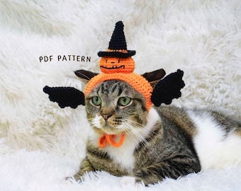 Witch Pumpkin Cat Hat Crochet Pattern, Halloween Cat Hat Pattern, Pet Pumpkin Hat Crochet, Pumpkin Cat Beanie Crochet, Crochet Tutorial