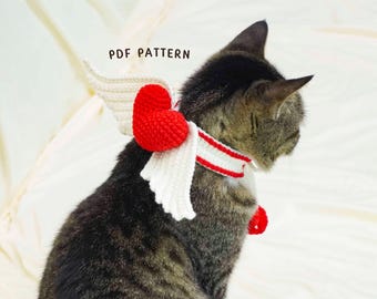 Valentinstag Katzenhalsband Häkelanleitung, Love Thema Haustier Accessoire, Urlaub Katzen Outfit, weiche handgefertigte Haustierkleidung, digitales PDF Muster