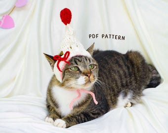 Heart Cat Hat Crochet Pattern, Valentine Pet Hat Design, Holiday Cat Outfit, Love Theme Pet Costume, Digital PDF Pattern