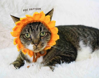 Padrão de chapéu de gato de girassol em crochê, Padrão de chapéu de gato em crochê, Chapéu de gato com flores em crochê, Padrão de chapéu colorido, Gorro de gato feito à mão, Padrão em PDF