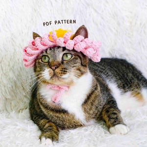 Daisy Cat Hat Crochet Pattern, Cat Hat Crochet Pattern, Flower Cat Hat Crochet, Colorful Hat Pattern, Handmade Cat Beanie, PDF Pattern