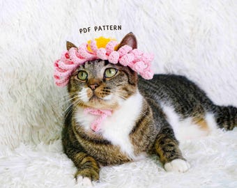 Daisy Cat Hat Crochet Pattern, Cat Hat Crochet Pattern, Flower Cat Hat Crochet, Colorful Hat Pattern, Handmade Cat Beanie, PDF Pattern