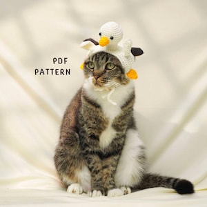 Duck Cat Hat Crochet Pattern, Cat Hat Crochet Pattern, Fantasy Cat Hat Crochet, Funny Pet Costume Hat, Handmade Cat Beanie, PDF Pattern