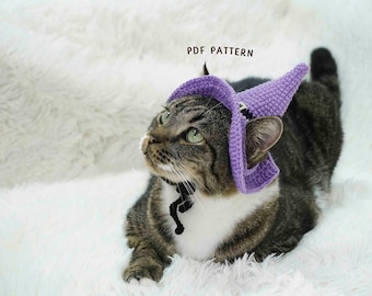 Haakpatroon heks kat hoed, patroon Halloween kat hoed, huisdier heks hoed gehaakt, heks kat beanie gehaakt, vriendelijke haaktutorial