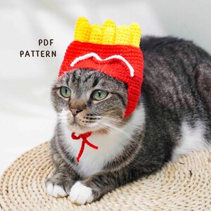 Fried Chips Cat Hat Crochet Pattern, Funny Pet Costume Crochet, Cat Hood Hat Accessory, Handmade Pet Outfit Style, Digital PDF Pattern