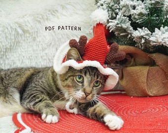 Reindeer Cat Hat Crochet Pattern, Christmas Cat Hat, Holiday Pet Costume PDF, Winter Crochet Tutorial, Cute Cat Outfit, DIY Crochet Tutorial