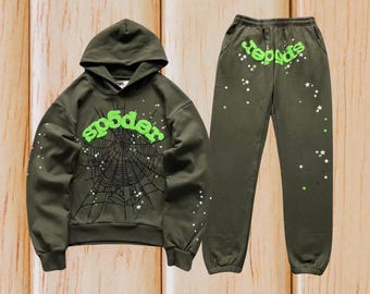 Completo unisex con felpa Sp5der, abbigliamento streetwear.