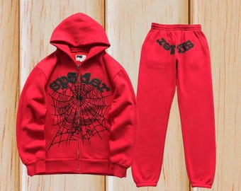 Completo felpa con zip Sp5der, tuta streetwear