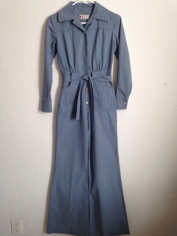 Vintage 1970's French Blues Denim Jumpsuit - image 1