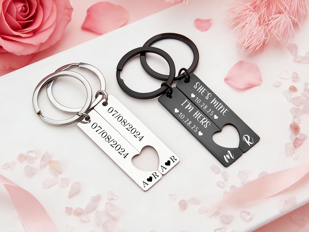 Personalized Couple Keychain Set,custom 2pcs Matching Couple Keyring ...