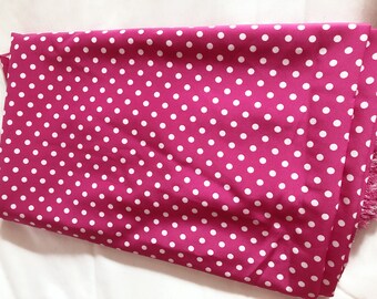 DESTASH  Bright Pink Polyester Polka Dot Fabric - 2.5 Yards