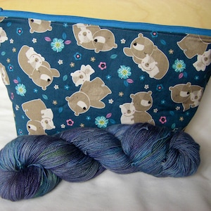 Large Knitting Project Bag with Hand Embroidery- Cotton Lined Wedge Project Bag - FREE SHIPPING in Canada