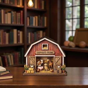 Personalized Farm Barn Wooden Block Decor, Custom Farmhouse Animal Miniature, Rustic Country Shelf Accent, Farm Lover Gift