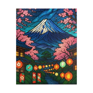 Mount Fuji & Japanese Lantern Festival Jigsaw Puzzle | Traditional Japan Summer Festival Scene