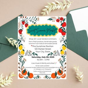 Pacchetto volantini Mercato estivo / Volantino Canva + Post Instagram + Storia / Mercato agricolo, Evento del venditore / Accesso immediato Scarica Canva modificabile