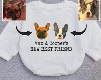 Personalized Baby Bodysuit, New Best Friend Baby Outfit, Custom Pet Illustration Baby Bodysuit, Dog Lover Baby Romper, Names Baby Bodysuit
