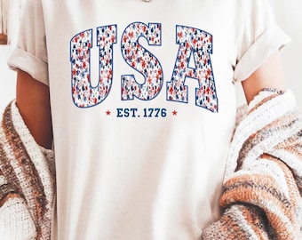 Chemise américaine à fleurs Comfort Colors : t-shirt patriotique du 4 juillet