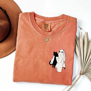 Halloween Black Cat Ghost Comfort Colors Shirt: Spooky Season Tee
