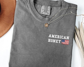 Comfort Colors American Honey Patriotic Tee - Retro USA 4th of July Shirt
