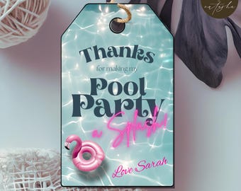 Pool Party Thank You Tags: Editable Canva Template (Digital Download