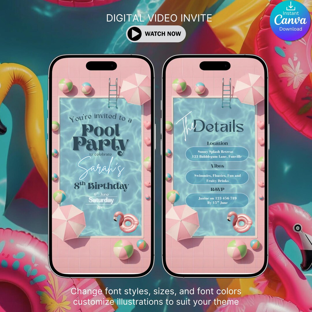 Editable Pool Party Invitation: Summer Birthday, Instant Download - Etsy