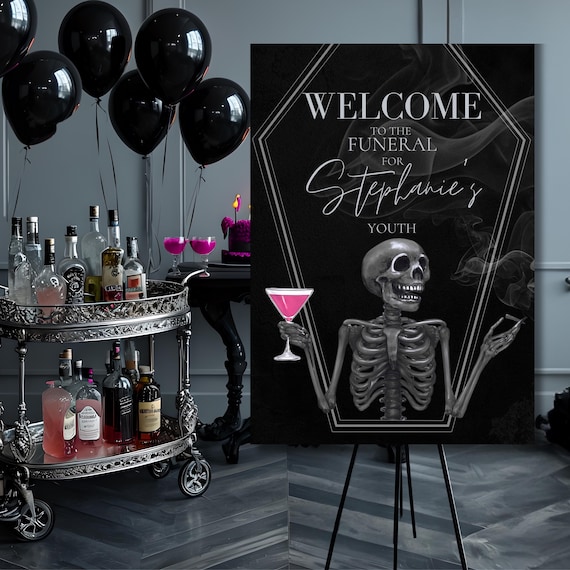 Death to my 20s RIP to my Youth, Welcome Sign, Death to my 30s, Gothic 30th Birthday Editable Template, Funeral 30th Birthday, Welcome Board