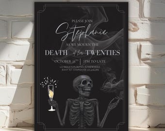 Death to my 20s 30s 40 Champagne Gothic Birthday Invitation, Editable Template, Funeral Birthday, RIP 20th 40th | RIP Party |