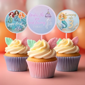 Mermaid Cupcake Topper | Under the Sea | Magical Birthday Decor | 1st 2nd 3rd 4th 5th 6th Editable Party Supplies | Printable Digital Favors