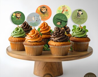 Safari Jungle Cupcake Toppers: Wild One Birthday, Baby Shower (Digital Download)