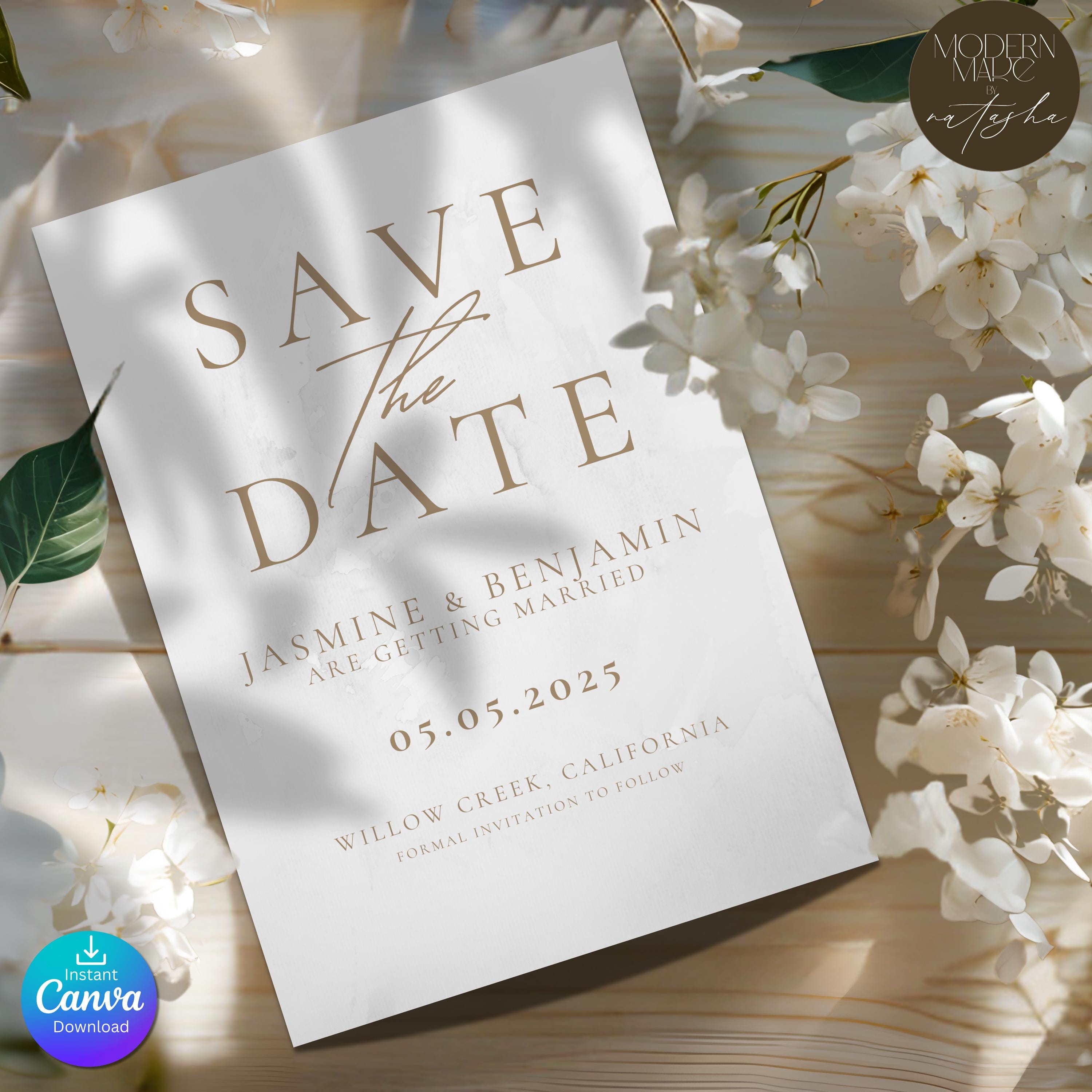 Minimal Save the Date Invitation | Elegant Wedding Announcement | Editable Canva Template | Simple Wedding Announcement Invite Digital Evite