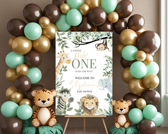 Safari Animals Baby Shower Welcome Sign: Editable Canva Template (Digital Download)