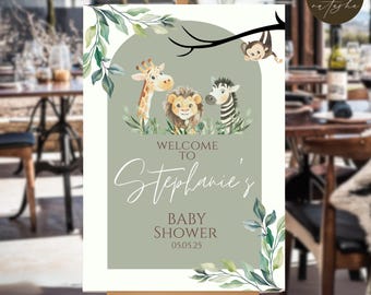 Welcome Sign Baby Shower | Baby Party Welcome Sign | Safari Animals Theme | Editable in Canva | Multiple Sizes | Animal Sign | Safari Party
