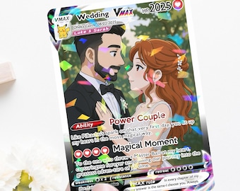 Custom Anniversary Card, Personalized Photo Anime Card, Pokemon Card Gift, Wedding Card, Custom Card for Couple, Gift for Him, Gift for Her