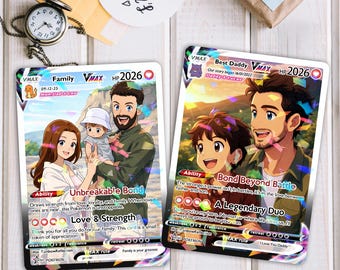 Personalized Poke Family Card, Custom Anniversary & Kid Card, Gift for Dad and Child, Gift for Him, Gift for Parents, Father's Day Gift