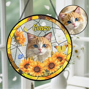 Custom Pet Portrait Suncatcher, Personalized Stained Glass Window Hanging, Memorial Gift for Pet Lovers, Pet Loss Gift, Memorial Suncatcher