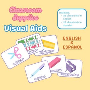 Pastel Classroom Supplies Visual Aids Cards Cute Colorful Printable English Spanish Bilingual