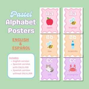 Pastel English Spanish Alphabet Alfabeto Posters Cute Classroom Decor Elementary High School Decorations Printable En Español