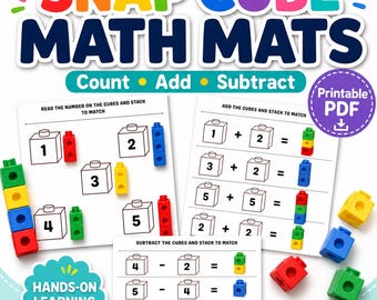 Tapetes de matemáticas Snap Cube: Conteo, suma y resta para preescolar y jardín de infancia (Descarga en PDF)