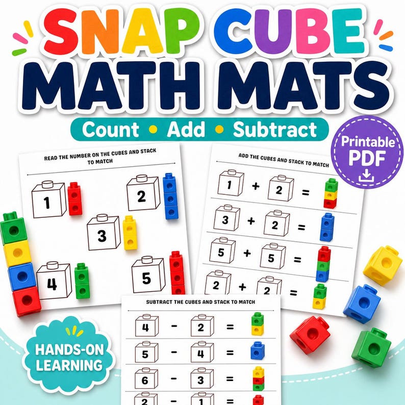 Snap Cube Math Mats: Preschool & Kindergarten Counting, Addition ...
