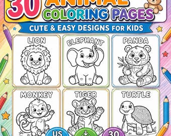 30 Animal Coloring Pages for Toddlers & Kids | Printable Preschool Activity (Instant Download)