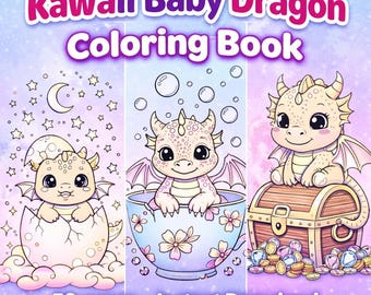 Libro para colorear de dragones bebés kawaii / Arte fantástico para imprimir (PDF)