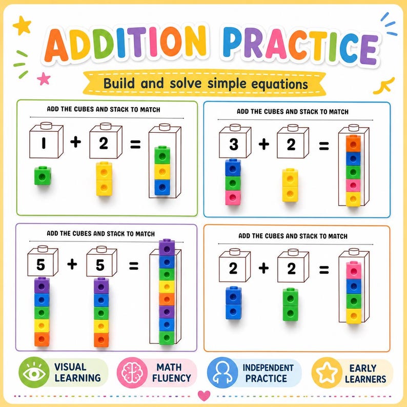Snap Cube Math Mats: Preschool & Kindergarten Counting, Addition ...