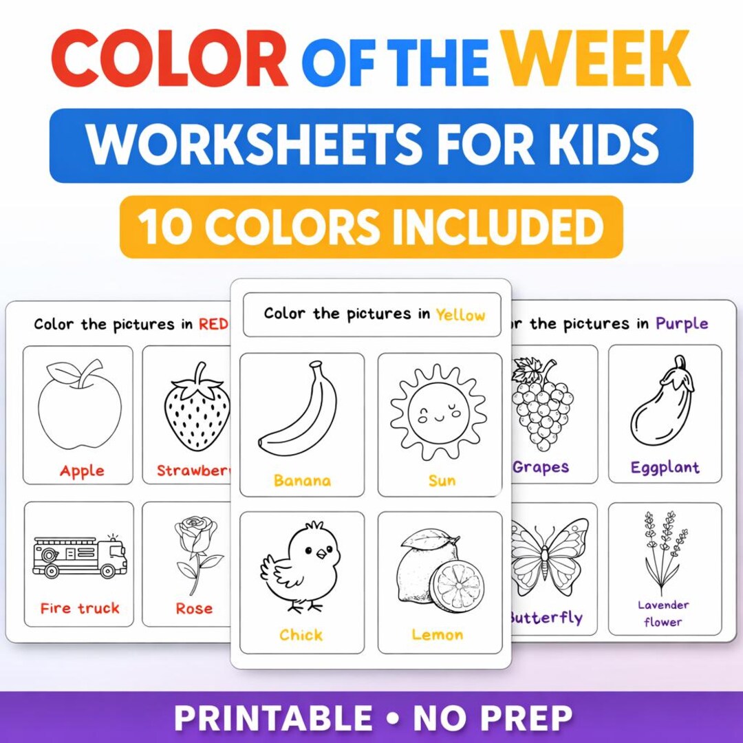 Preschool Color Worksheets | 10 Colors Learning Activity (digital ...