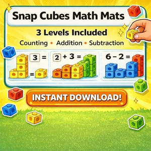 Snap Cube Mathematten: Vorschule & Kindergarten Zählen, Addieren, Subtrahieren (PDF Download)