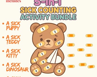 Sick Animals Counting Game: Preschool Printable Activity (PDF)