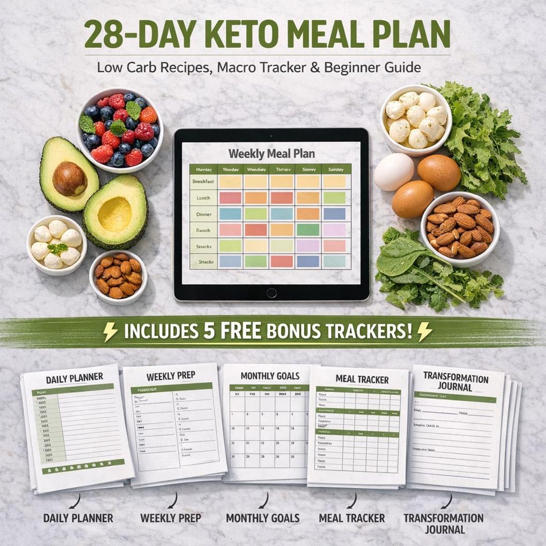 28-day Keto Meal Plan: Low Carb Recipes & Tracker (digital Download