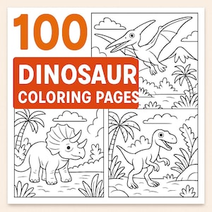 100 páginas de dinossauros para colorir para crianças – livro de atividades para impressão em PDF em tamanho A4 e carta dos EUA – folhas divertidas de dinossauros para meninos e meninas