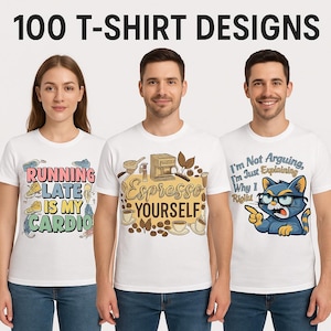 100 T-Shirt Designs Bundle: POD PNG Files, Commercial Use